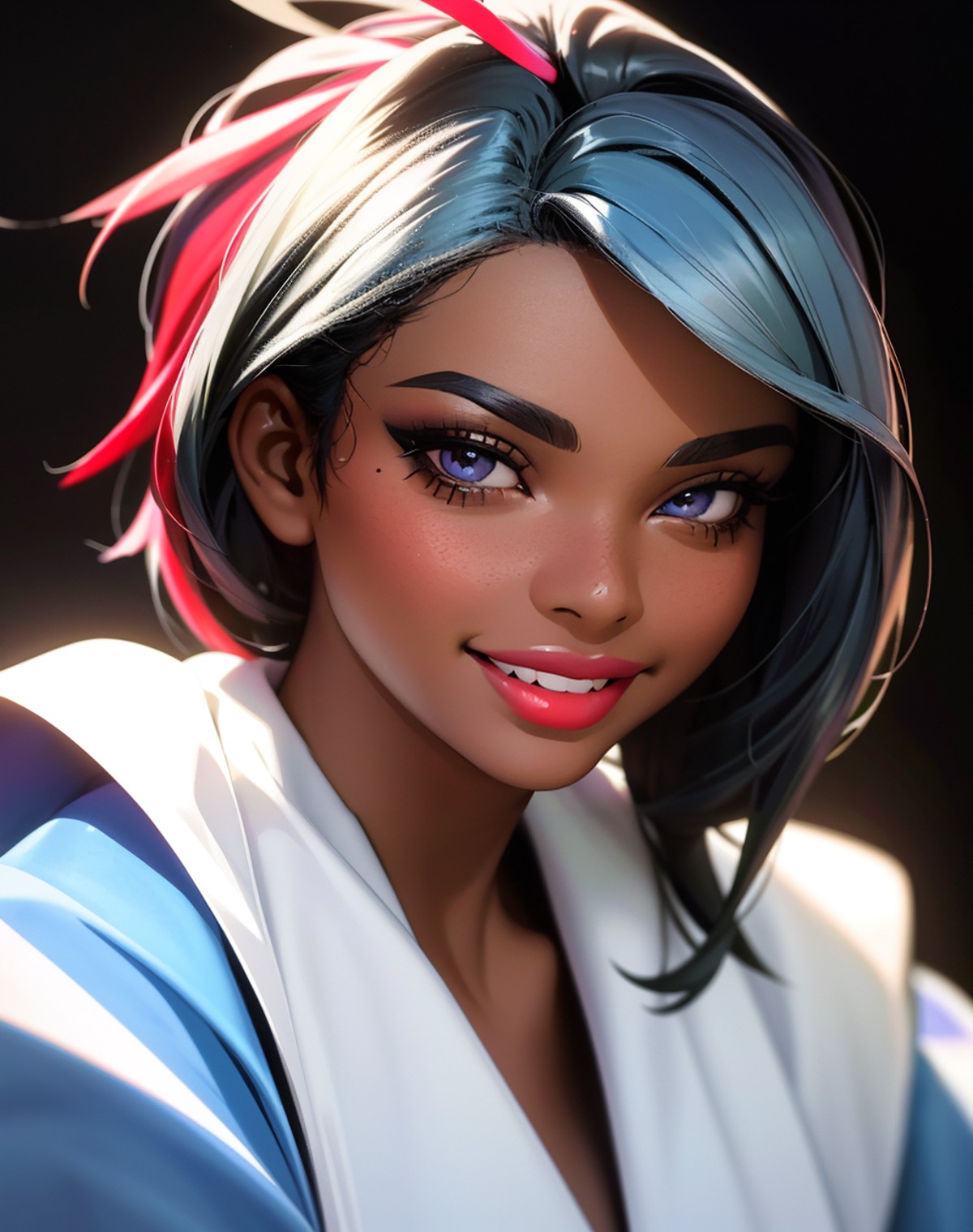((Masterpiece, best quality,edgQuality)),smiling,excited,portrait,
edgGUY_woman,edgGUY_face,edg_GUY,dark skin, a woman in ...